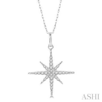 1/6 Ctw Round Cut Diamond Star Pendant With Chain in 10K White Gold